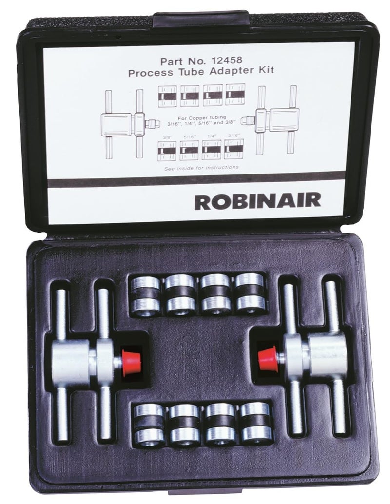 Robinair 12458 Process Tube Adapter Kit for 3/16", 1/4", 5/16", 3/8" Copper Tubing - Image 1